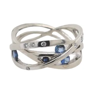 White Wave - Blue Sapphire and Diamond Ring