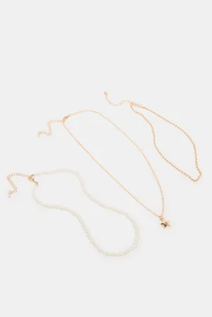 Women Gold Embellished Necklace Set (Pack of 3)