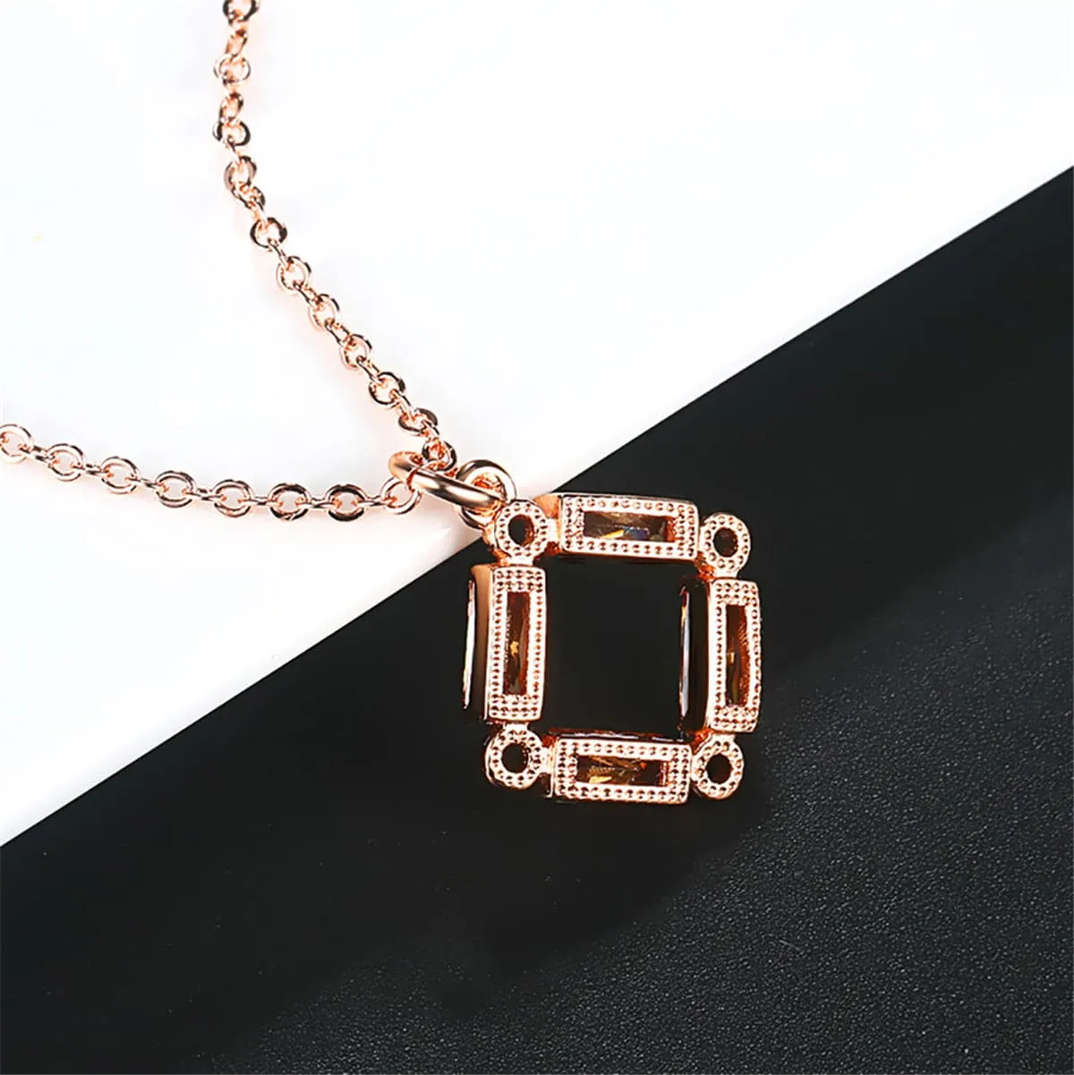 Yellow Crystal & 18K Rose Gold-Plated Rhombus Pendant Necklace
