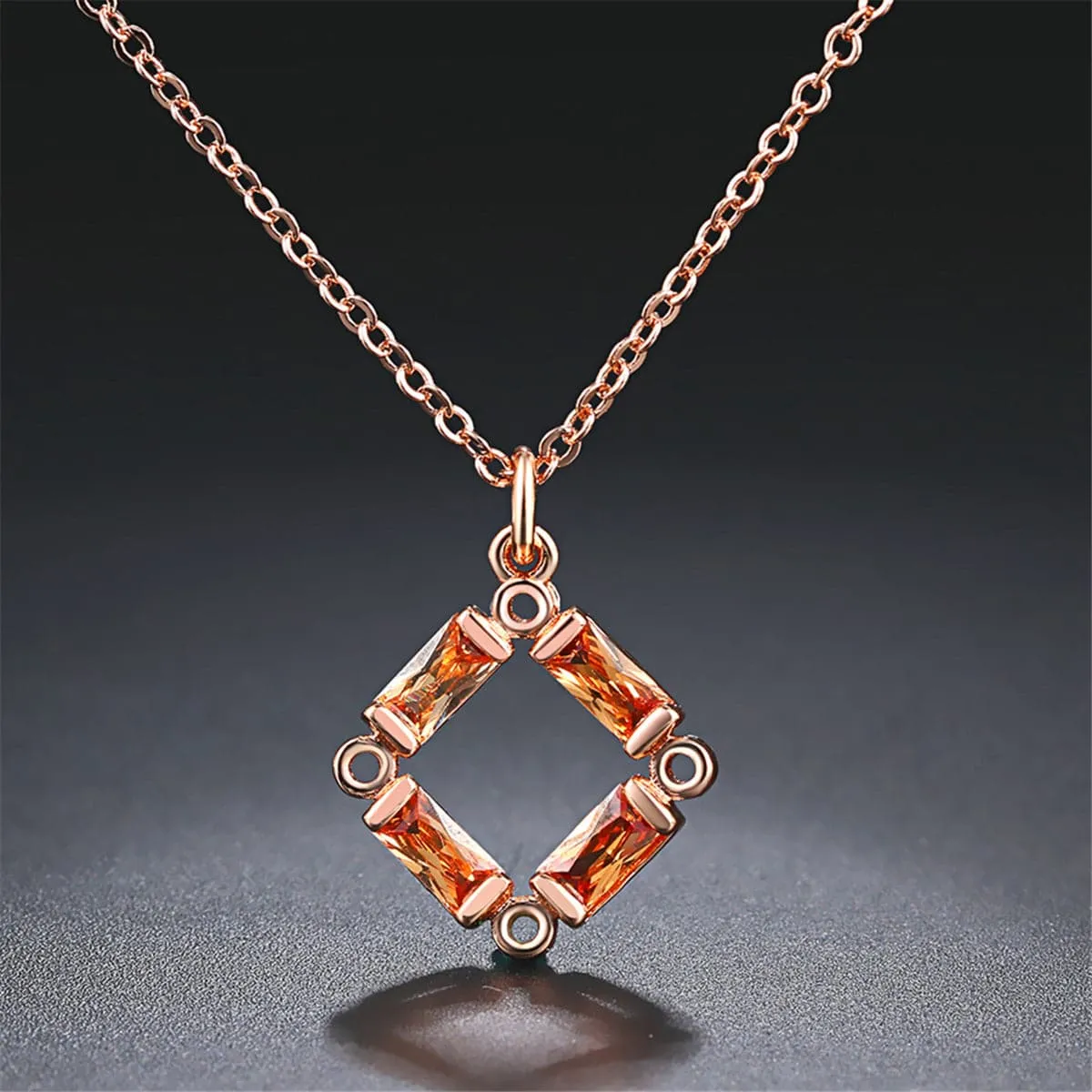 Yellow Crystal & 18K Rose Gold-Plated Rhombus Pendant Necklace