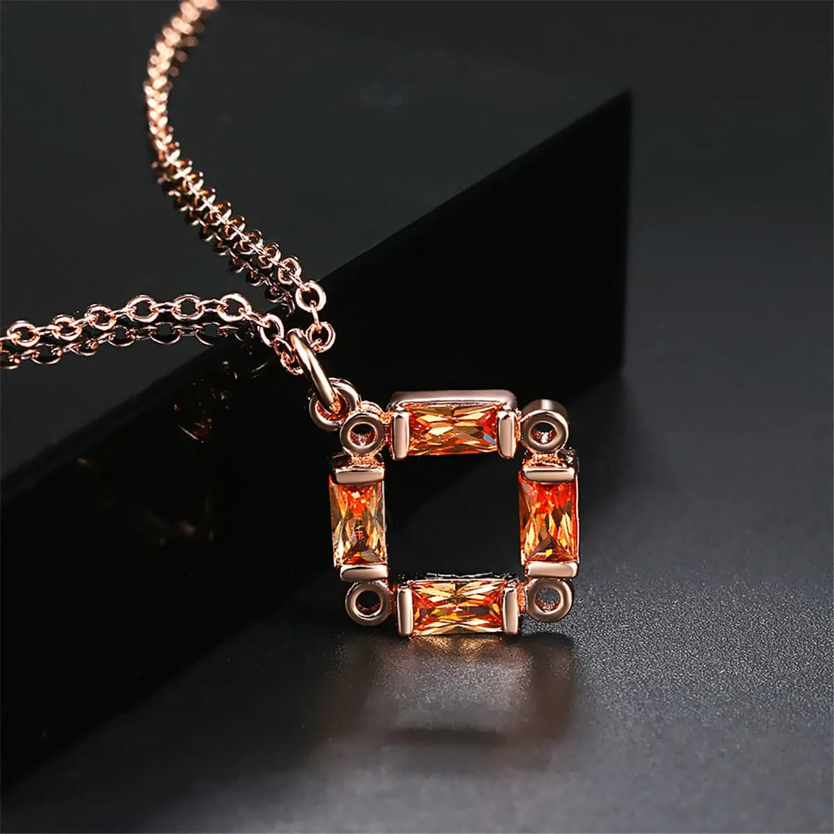 Yellow Crystal & 18K Rose Gold-Plated Rhombus Pendant Necklace