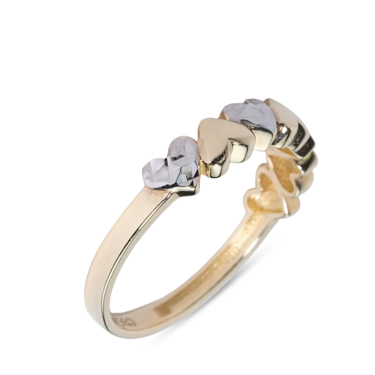 Yellow Gold Heart Diamond Cut Ring