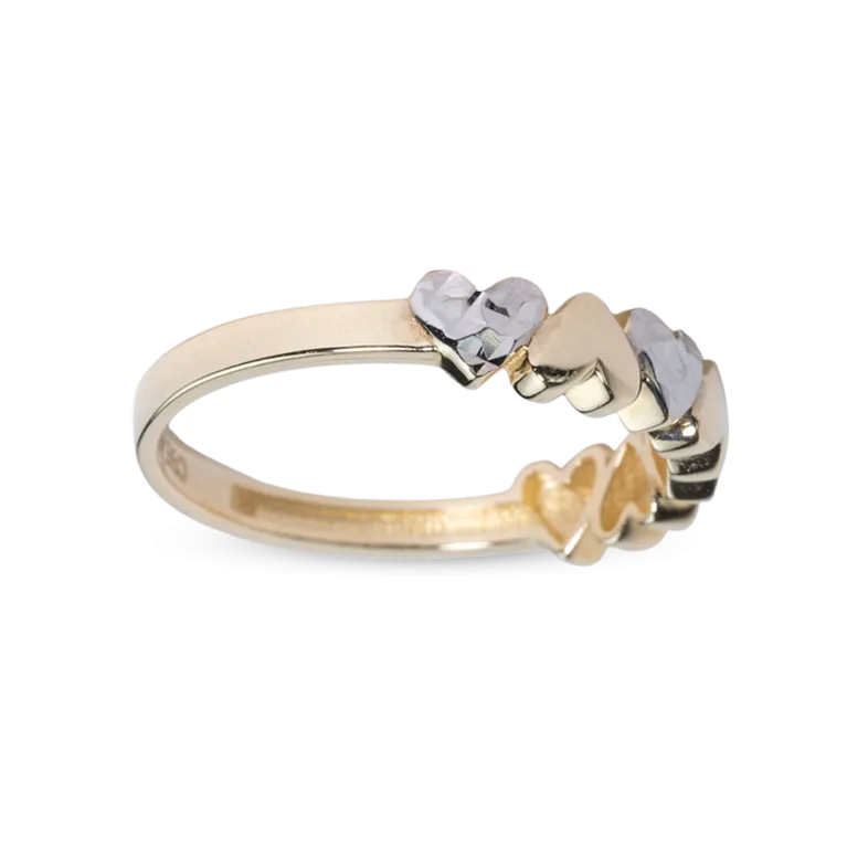 Yellow Gold Heart Diamond Cut Ring