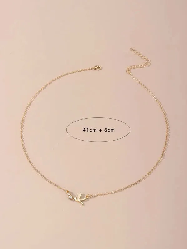 Zircon Decor Bird Charm Necklace  - Gold
