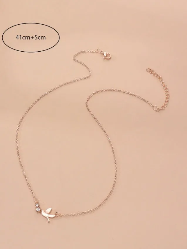 Zircon Decor Bird Charm Necklace - Rose Gold