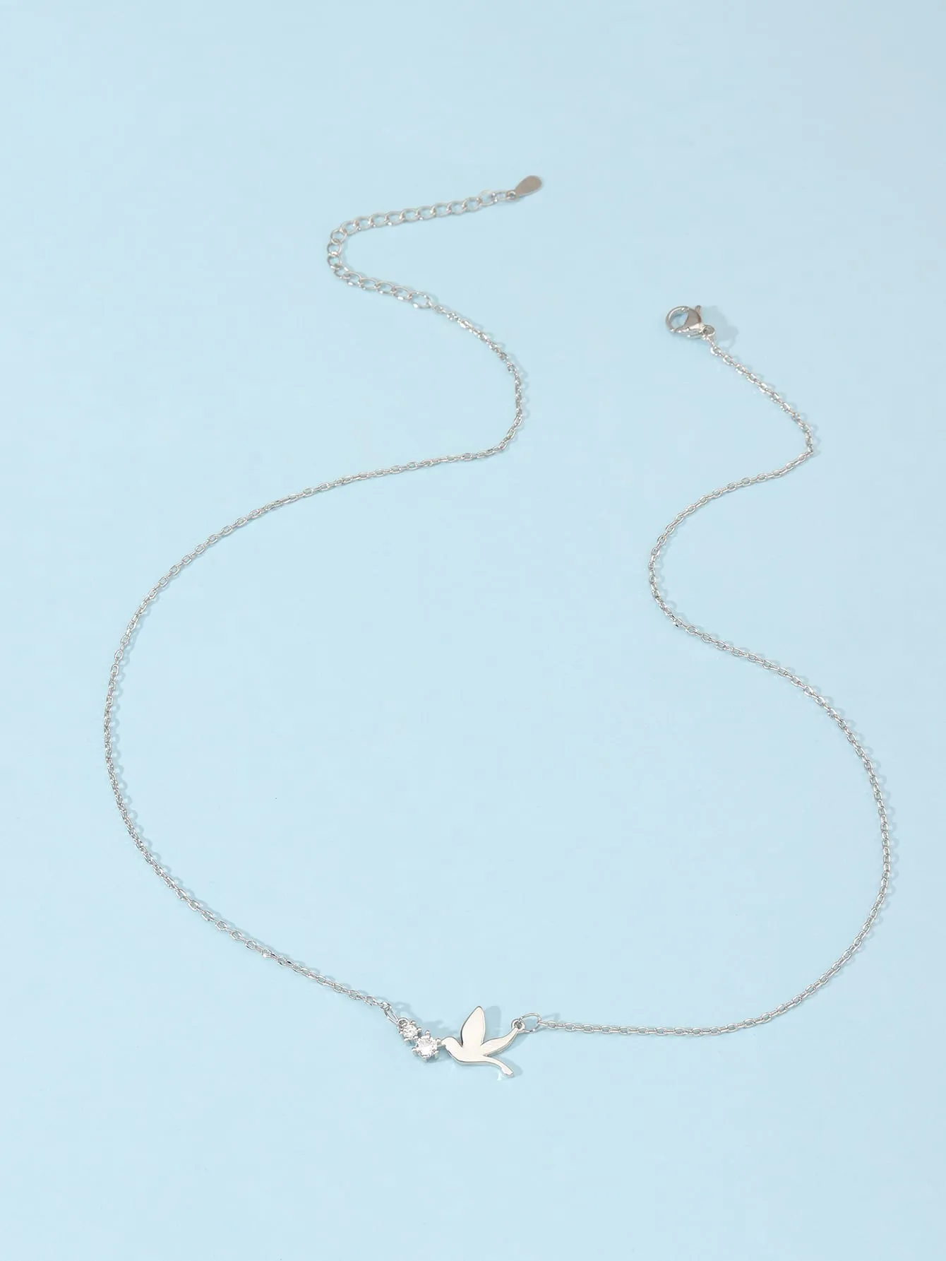 Zircon Decor Bird Charm Necklace  - Silver - FD ⚡