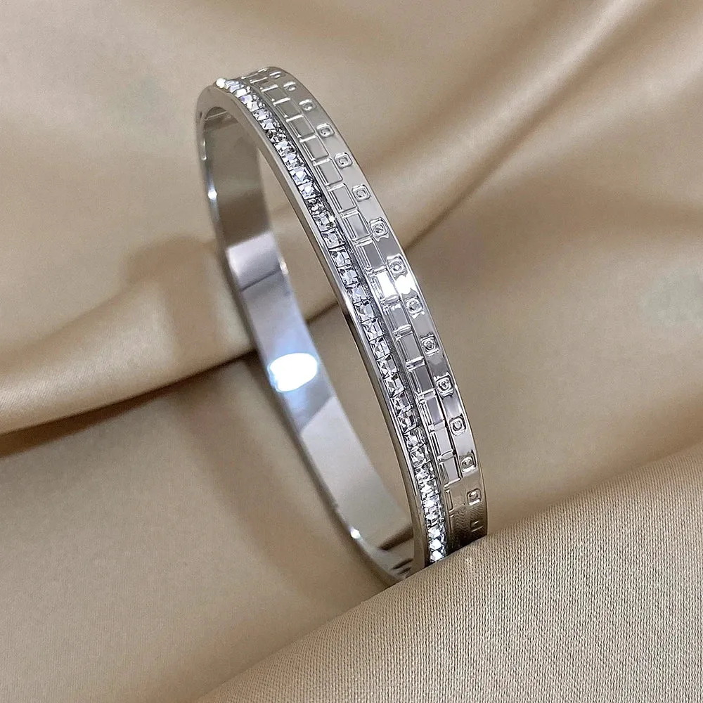 Zircon Stainless Steel Bangles Bracelets for Women Cuff Wristband Waterproof Wedding Jewelry Gifts Accessories