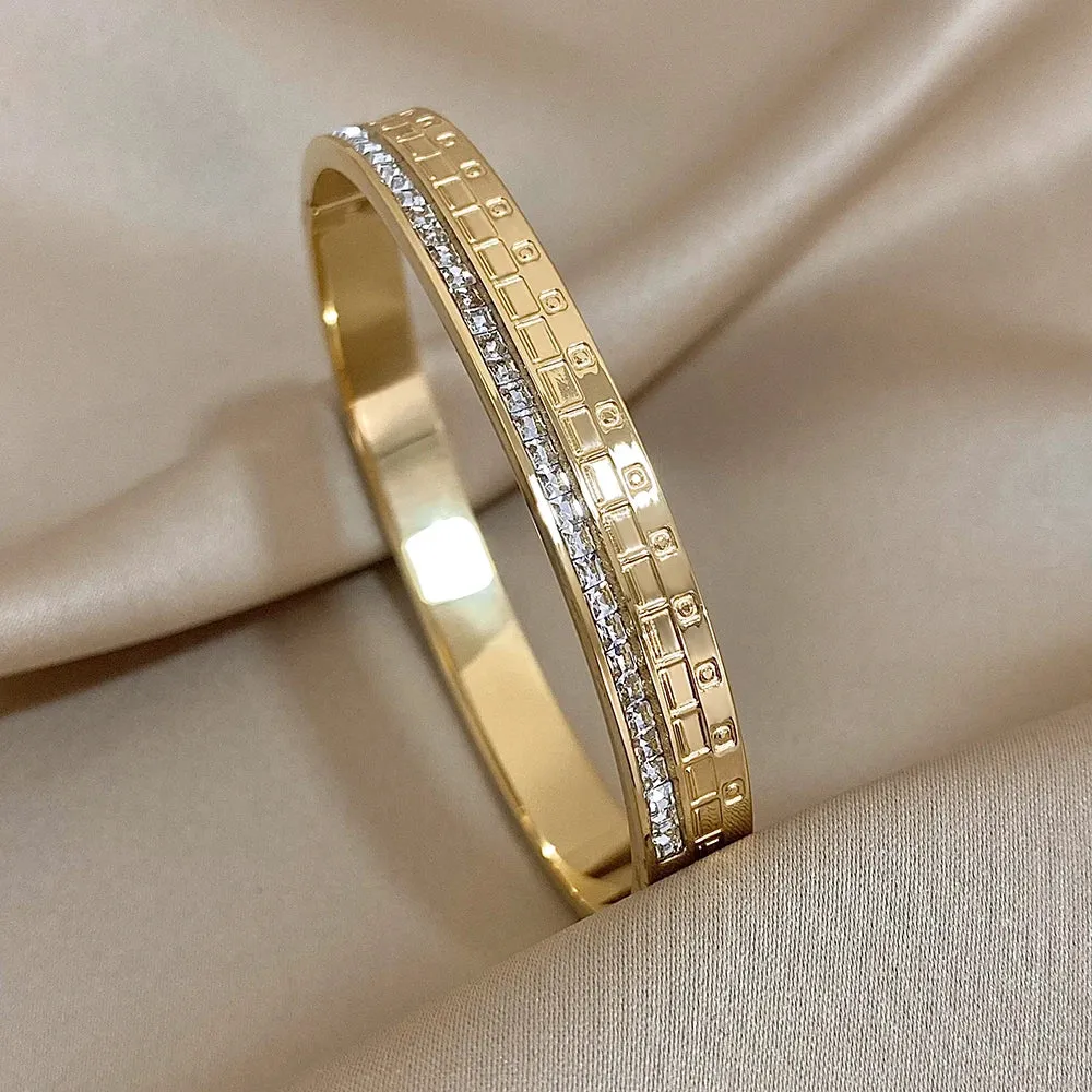 Zircon Stainless Steel Bangles Bracelets for Women Cuff Wristband Waterproof Wedding Jewelry Gifts Accessories